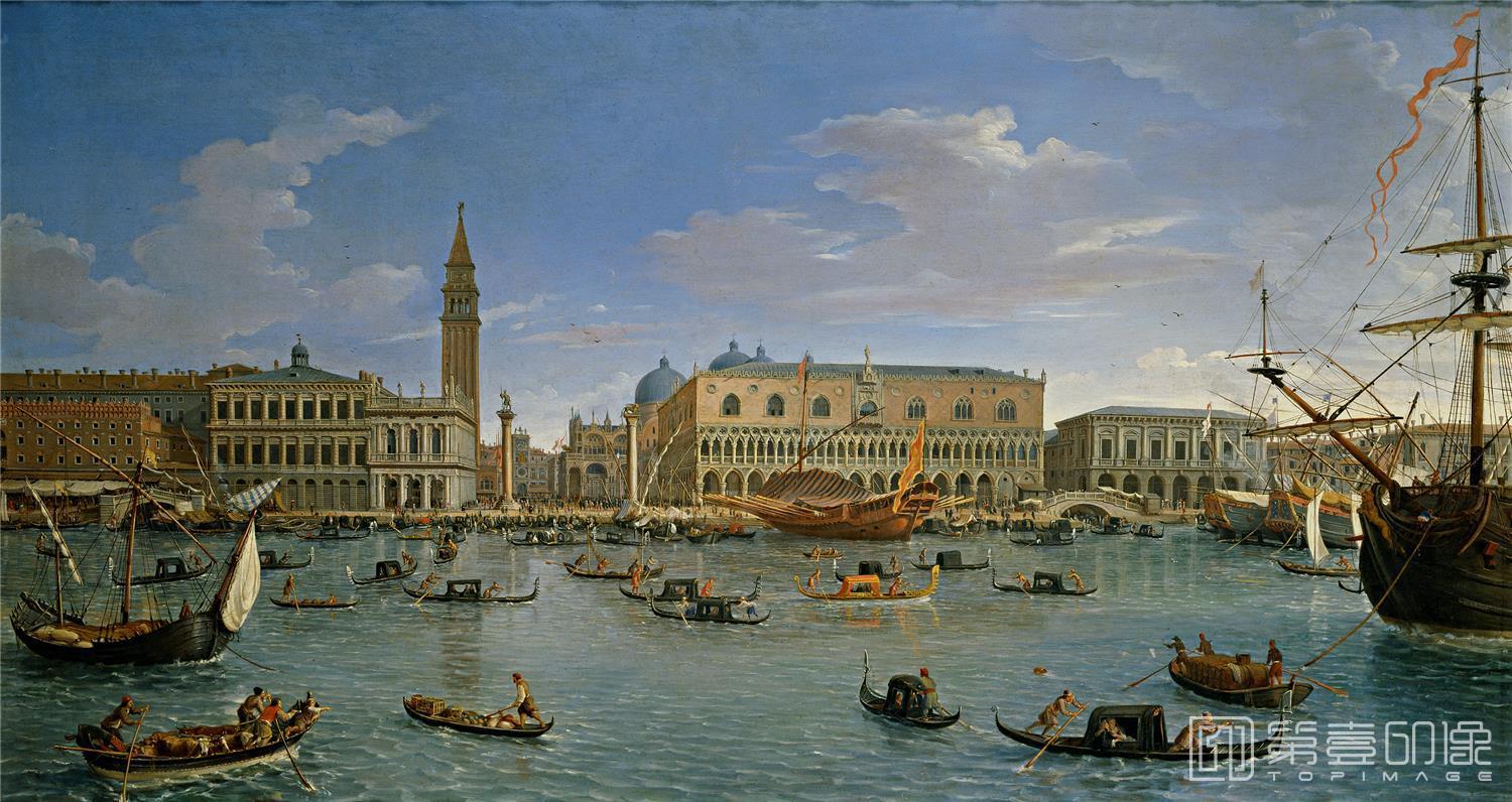 油画-西班牙普拉多美术馆油画藏画-Vanvitelli, Gaspare-Vista de Venecia desde San Giorgio-98cm x 174cm-2844